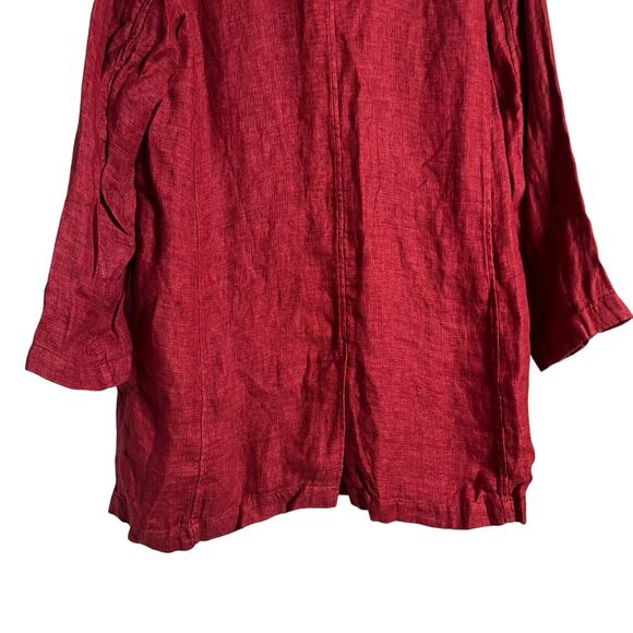 Eileen Fisher Red Serno Organic Linen Doubleweave Long Jacket Size Large - Picture 7 of 12